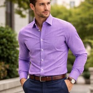 Ralph Lauren Slim Fit Purple Check Dress Shirt 15.5 34/35 Cotton Non-Iron